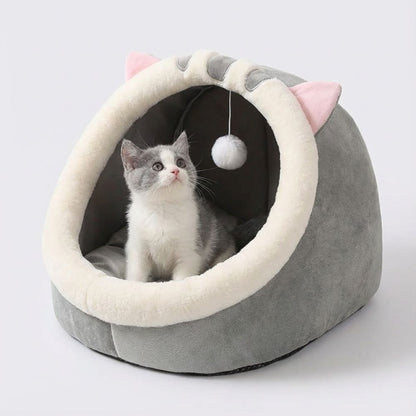 CozySleep Cave | Katzenbett mit Plüsch und Spielball