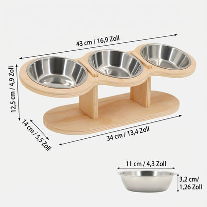 TriBowl Holz | Erhöhter Katzennapf 3-in-1